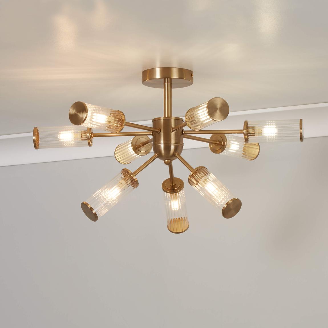 Enid Ribbed Glass & Brushed Gold Semi-Flush Ceiling Light main product photo