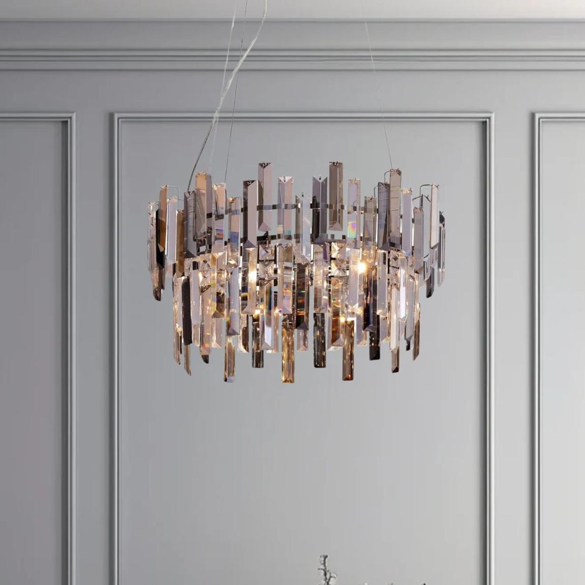 Onega 3 Light Chrome & Champagne Glass Pendant Ceiling Light main product photo