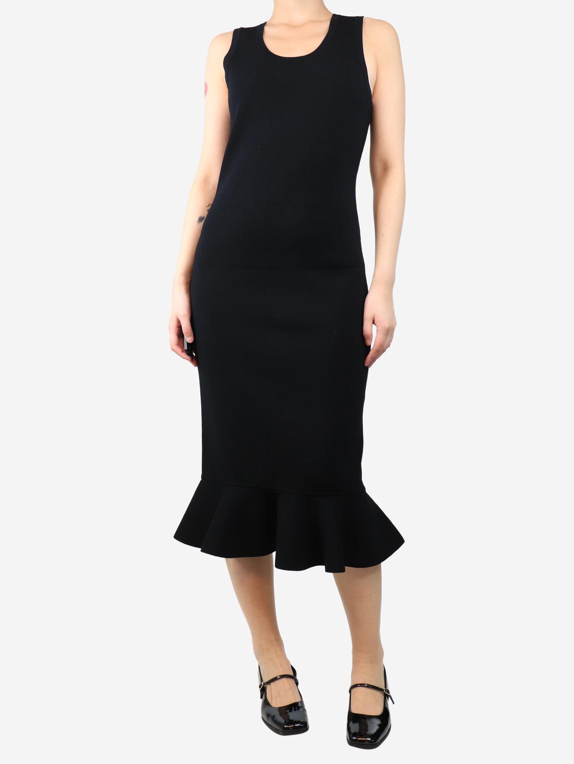 Black ruffled-trim midi dress main product photo
