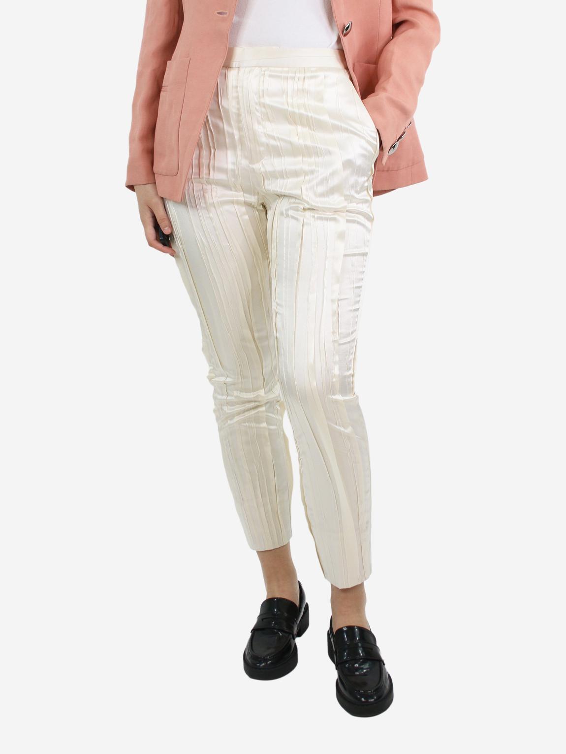 Cream pleated silk-blend trousers main product photo
