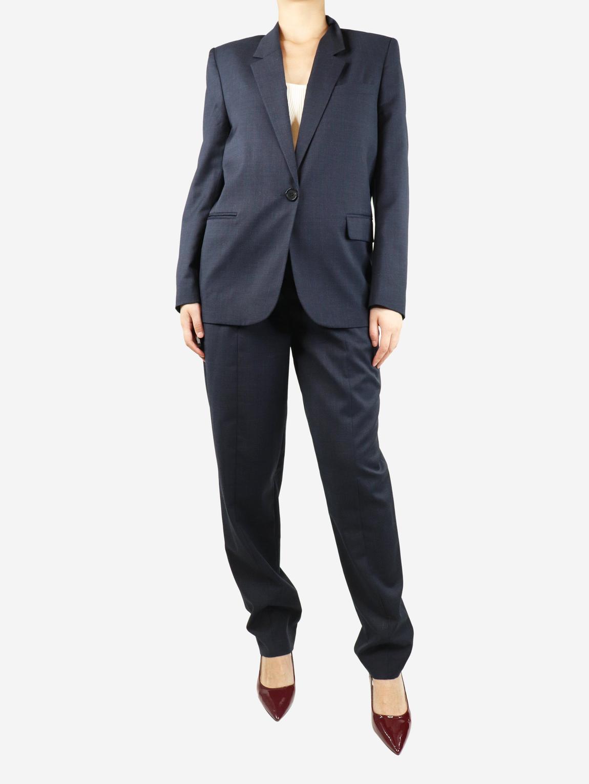 Navy blue check two-piece suit set main product photo
