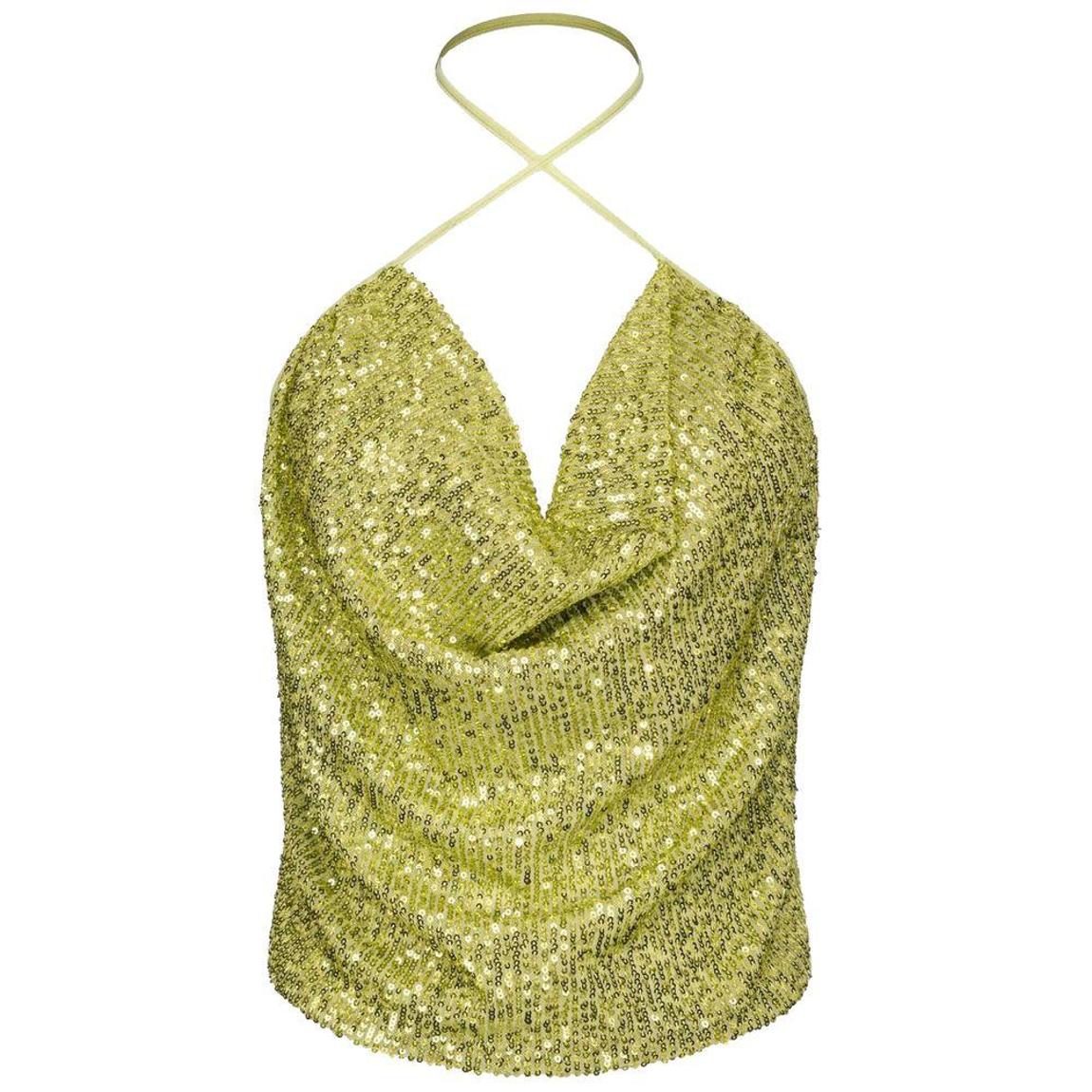 Sleeveless Top with Sequin Embroidery and Vertical Stripe Pattern main product photo