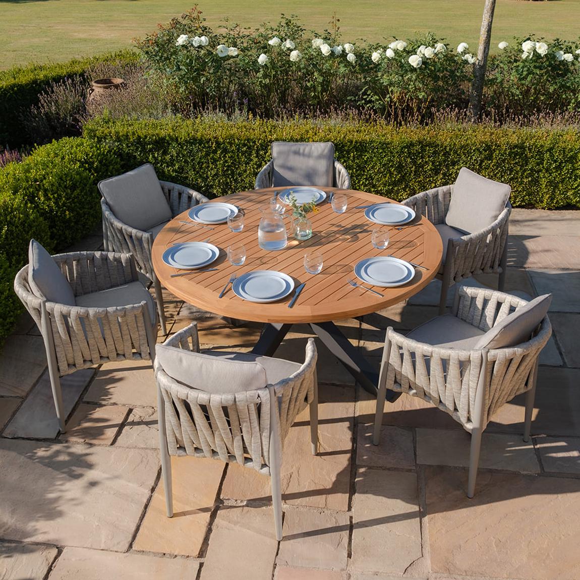 Jakarta Teak Round Dining Table With Milan Dining Chairs - Cool Linen main product photo