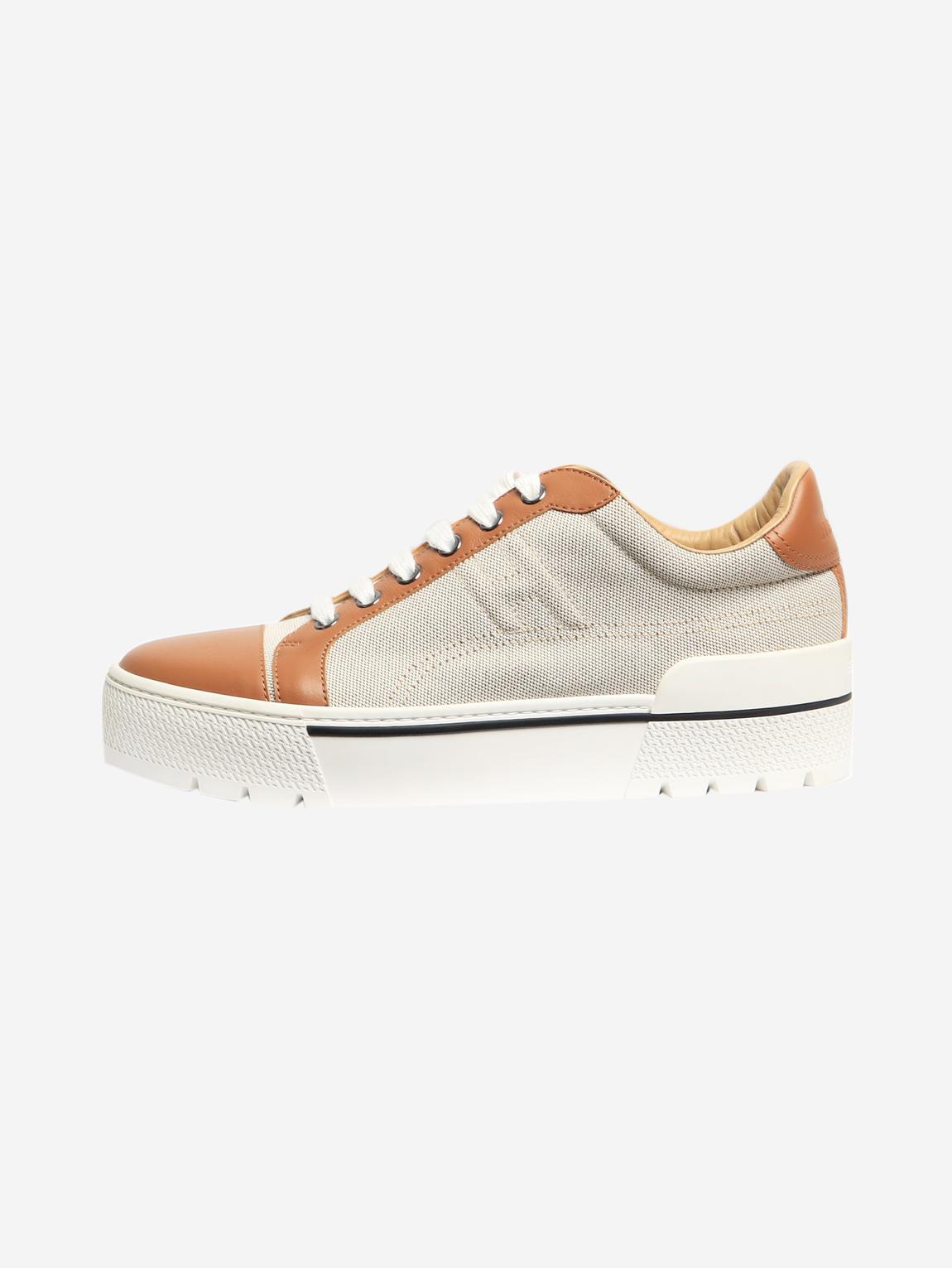 Brown canvas and leather platform trainers main product photo
