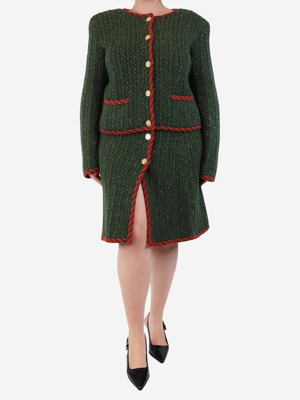 Green cable-knit two-piece set main product photo