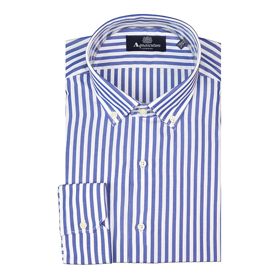 Dark Blue Button Down Wide Stripe Cotton Shirt main product photo