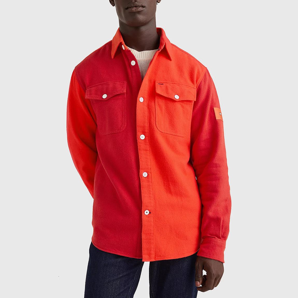 Orange Brushed Blocking Cotton Overshirt main product photo