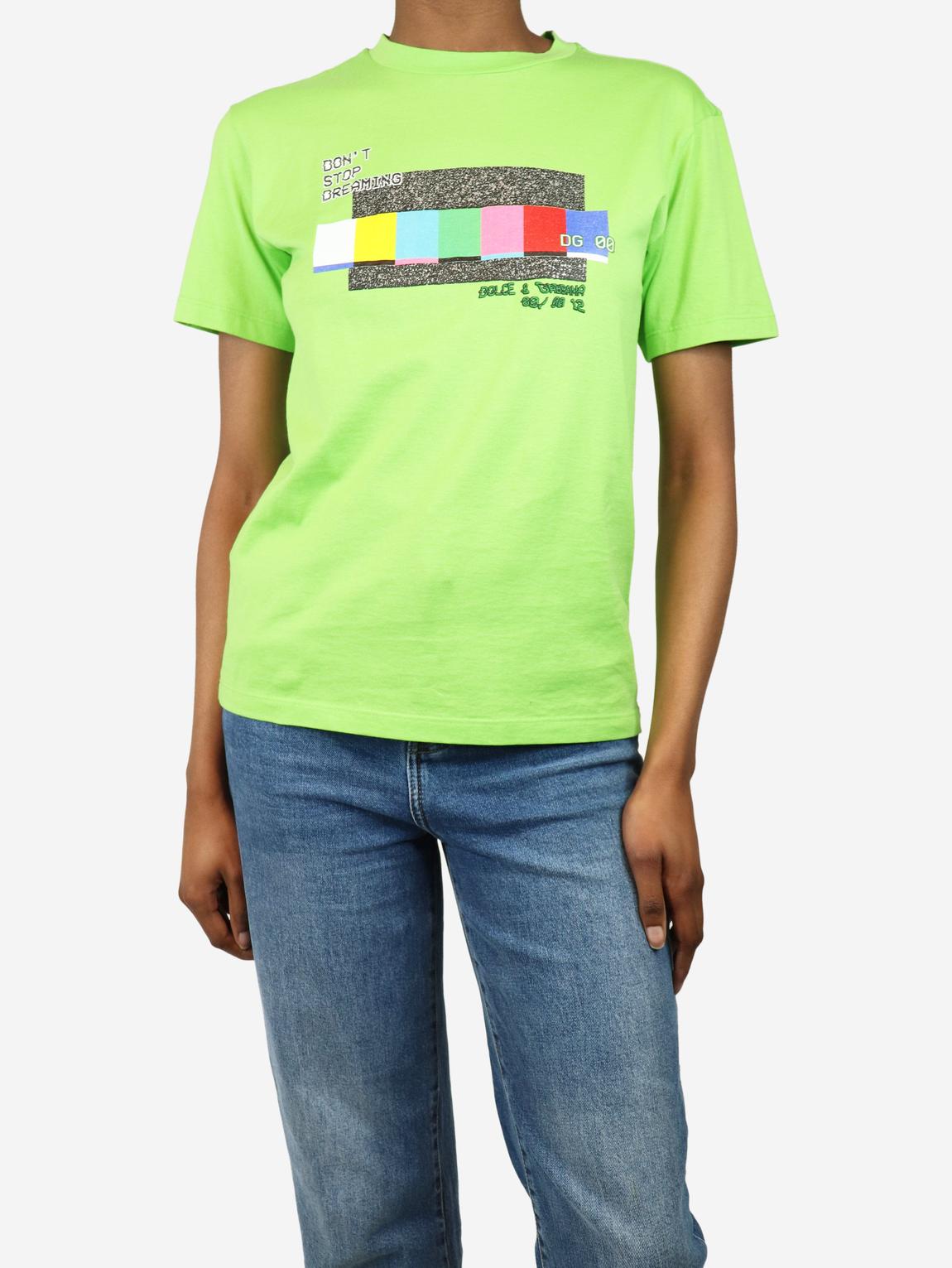 Bright green short-sleeved graphic t-shirt main product photo