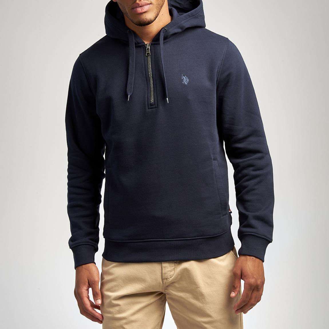 Navy Half Zip Cotton Blend Hoodie main product photo