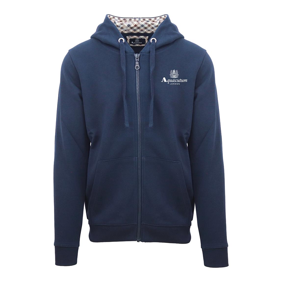Navy Crest Logo Zipped Cotton Hoodie main product photo