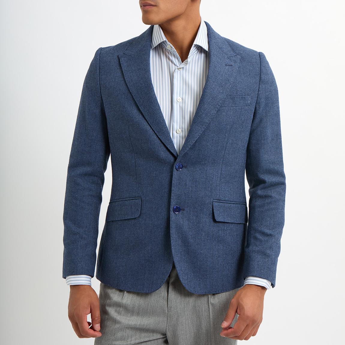 Navy Herringbone Davide Wool Blend Blazer main product photo