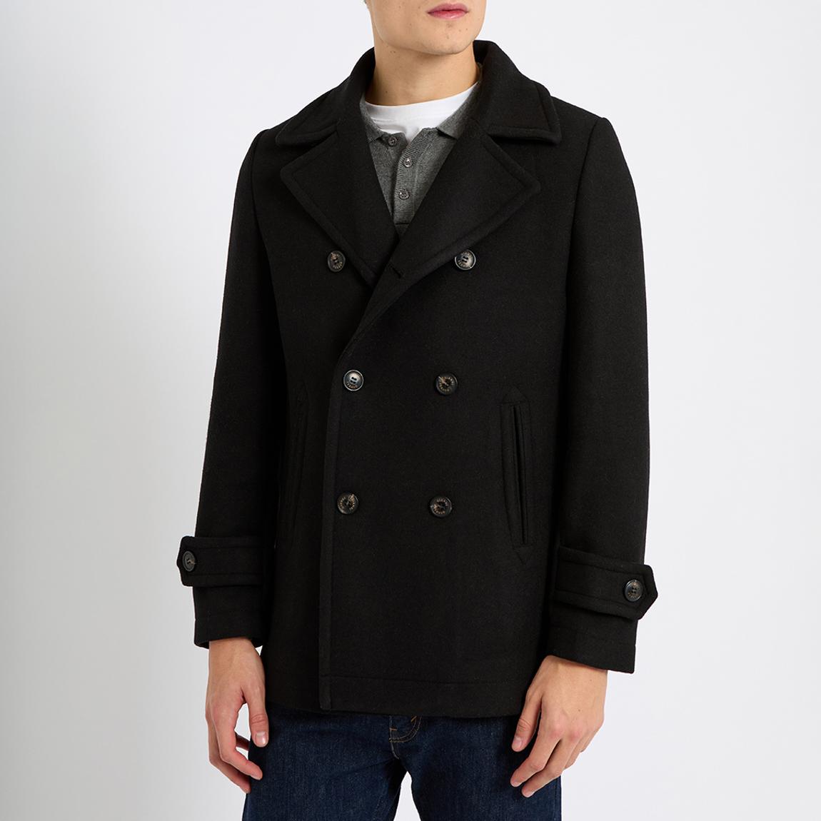 Gianni Feraud Black Faux Fur Collar Wool Blend Short Coat - BrandAlley