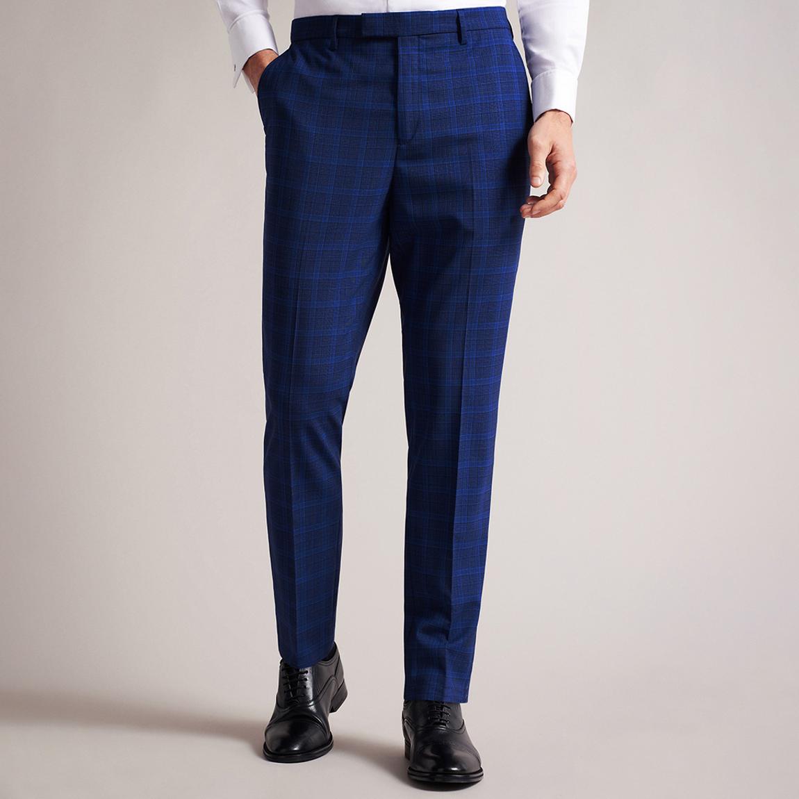 Navy Apollo Slim Fit Check Silk Blend Trousers main product photo