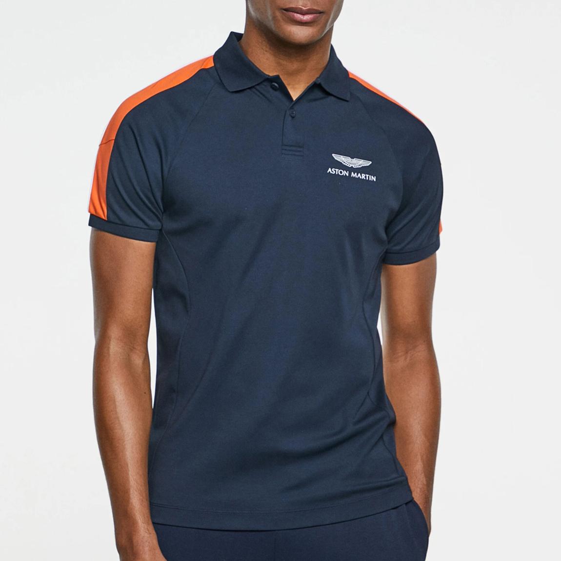 Navy AMR Panel Detail Cotton Polo Shirt main product photo