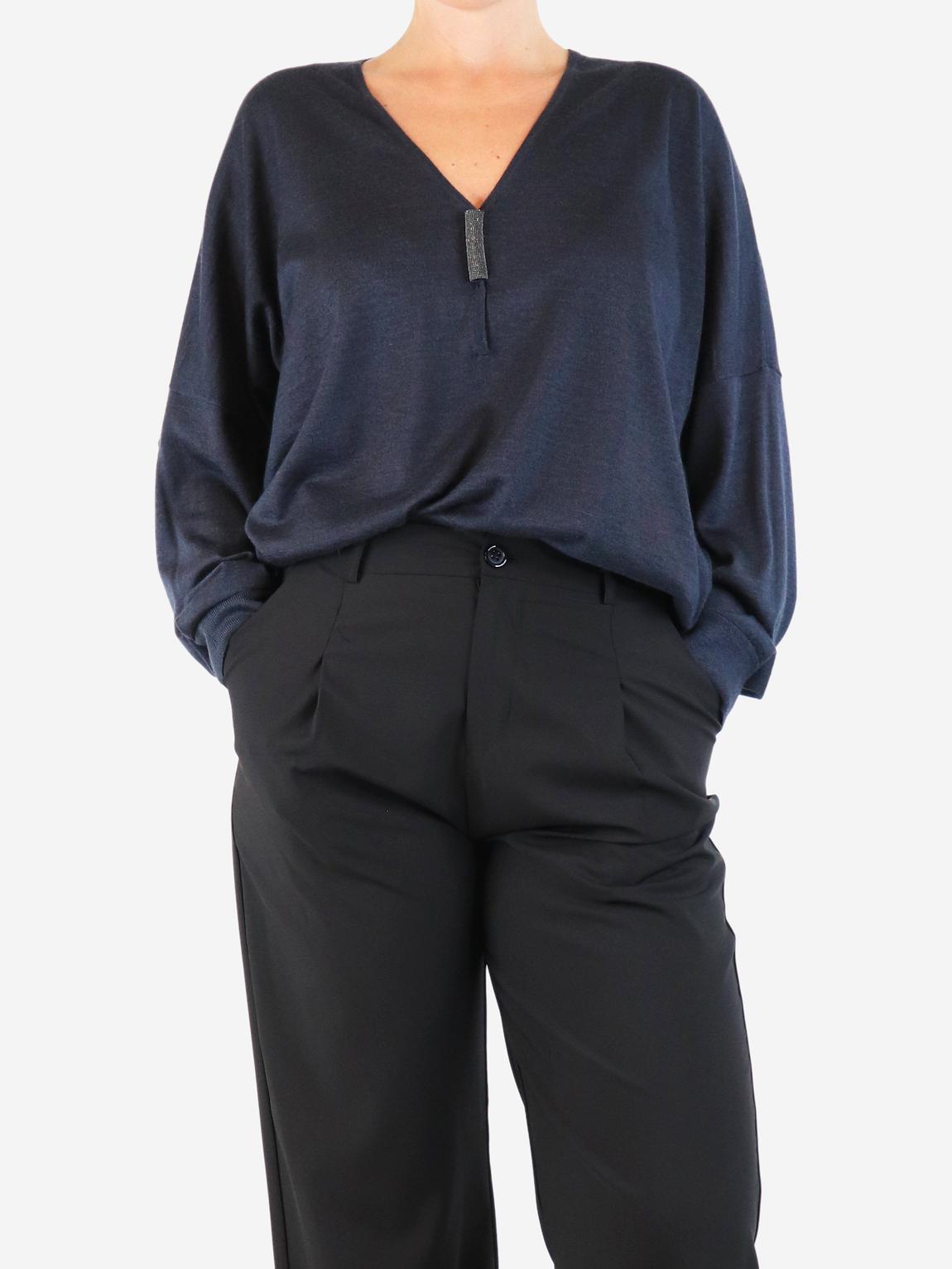 Navy scollo v-neck sweater main product photo