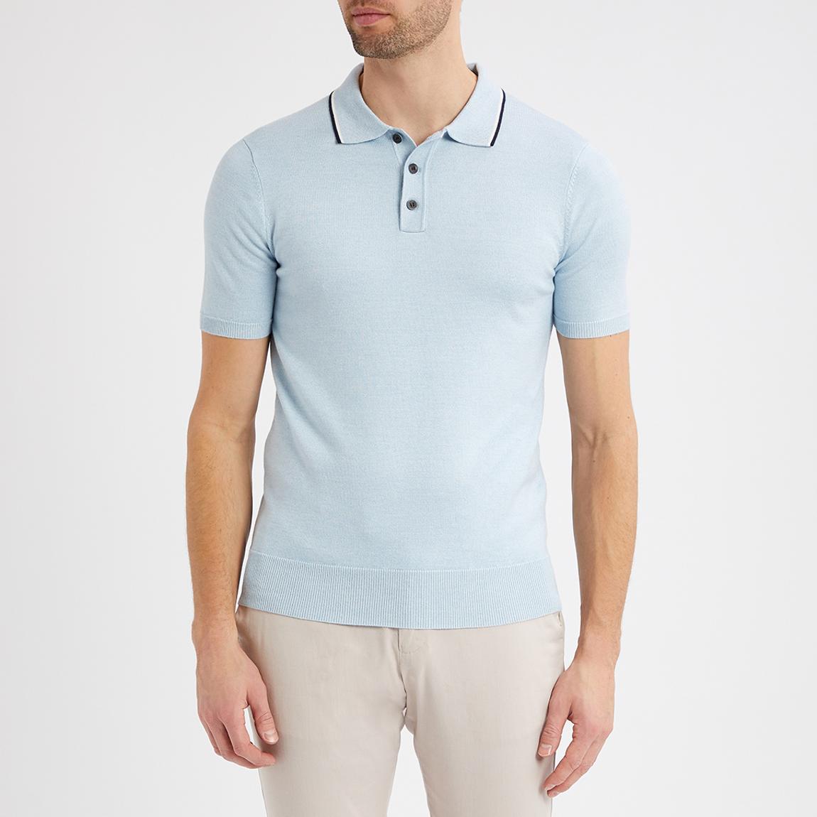 Sky Blue Contrast Tipping Knit Polo Shirt main product photo