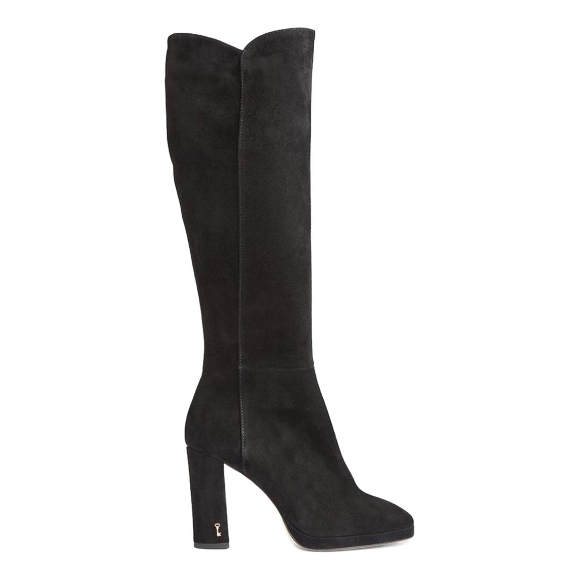 Black Samira Suede Platform Heeled Long Boots main product photo