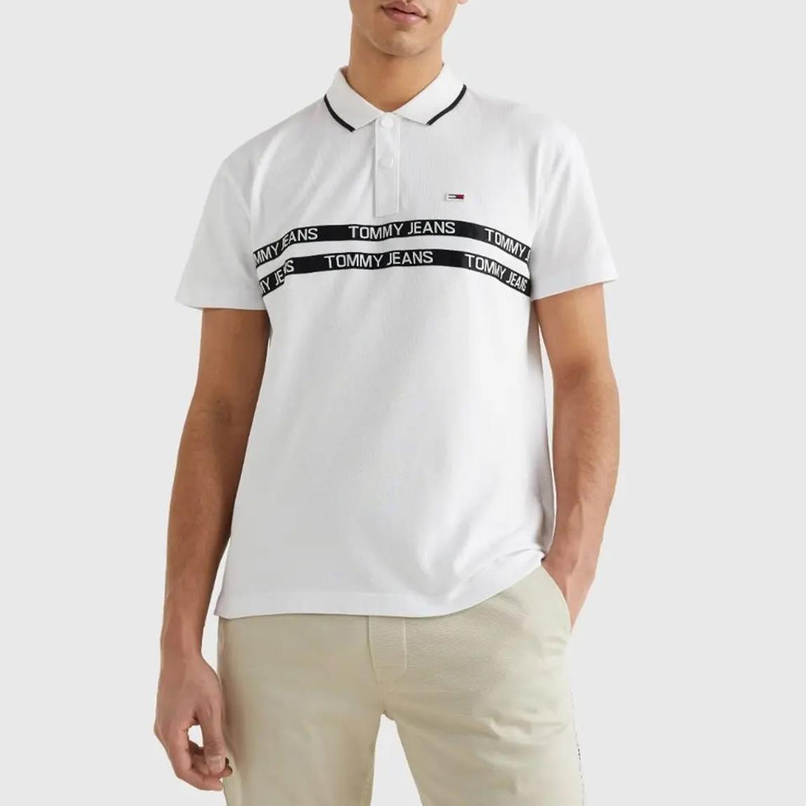 White Chest Tape Cotton Polo Shirt main product photo