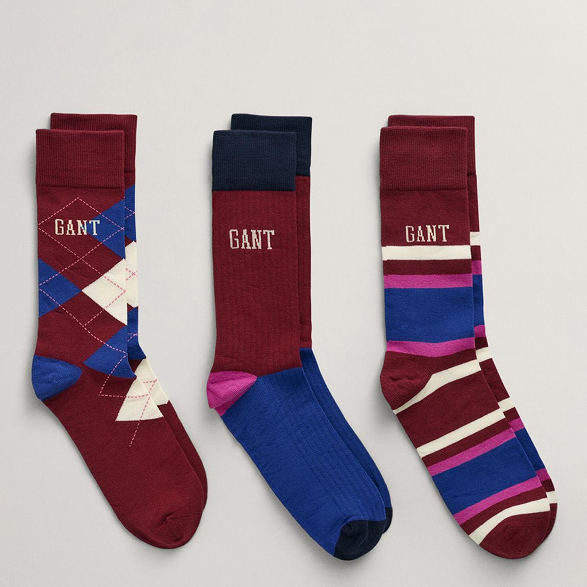 Burgundy/Blue Argyle Stripe 3-Pack Socks main product photo