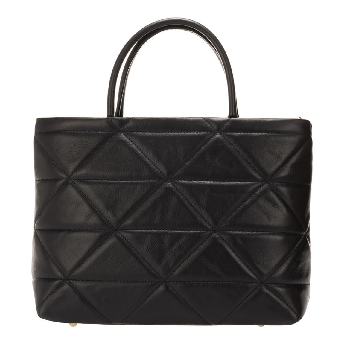 Black Leather Quilted Top Handle Bag main product photo