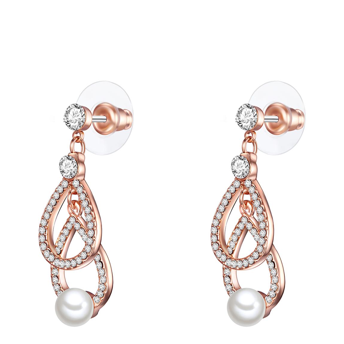 Rose Gold White Pearl Chandelier Earrings 6mm main product photo