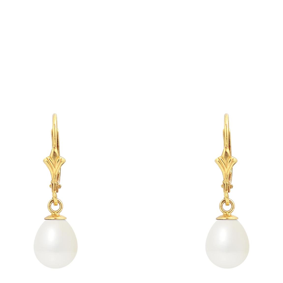 Yellow Gold Drop Pearl Earrings main product photo