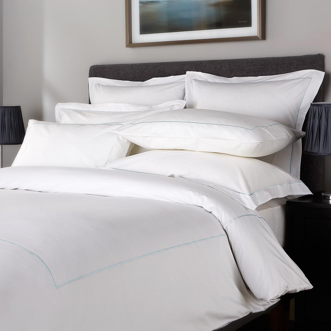 Single Row Cord Double Duvet Cover, White/Duck Egg main product photo