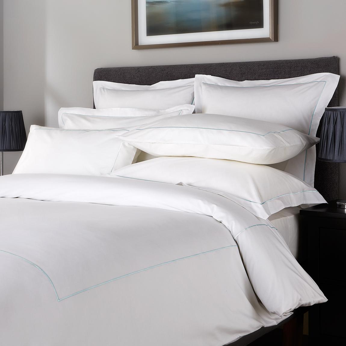 800TC Single Row Cord Super King Duvet Cover, White/Duck Egg main product photo
