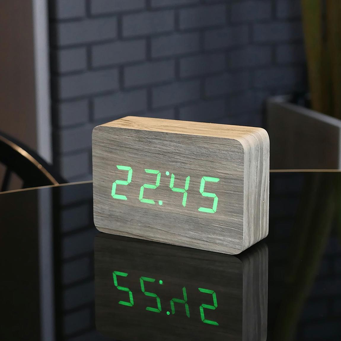 Ash Brick Click Clock with Green LED main product photo