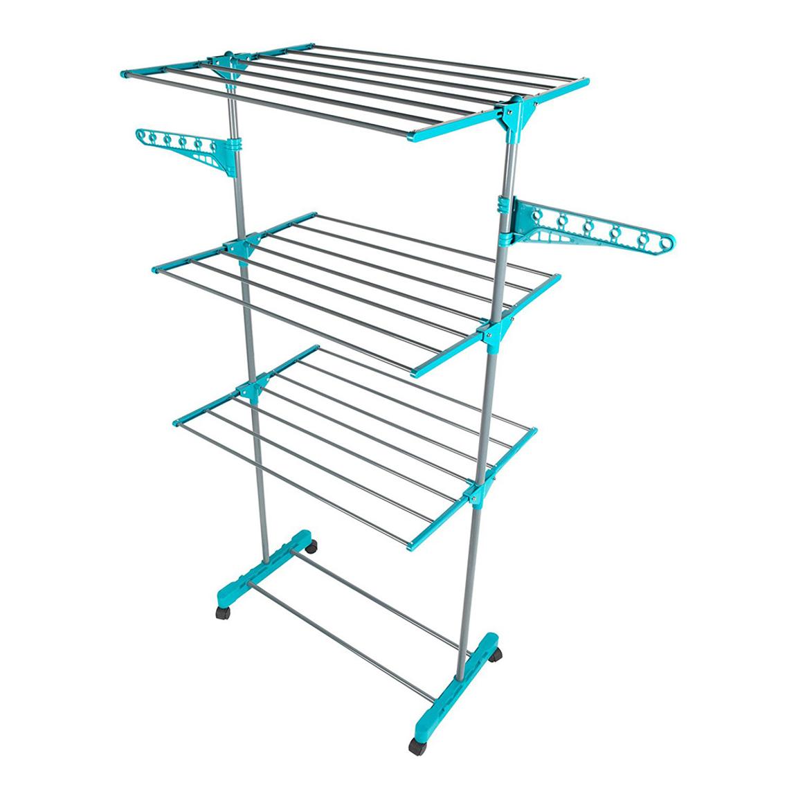 Beldray LA023773TQ Three Tier Deluxe Clothes Airer – Folding Indoor Laundry Rack with Four Wheels, 15 Metre Drying Space, Holds up to 15 KG, Turquoise, 139.5 x 57 x 166 cm main product photo