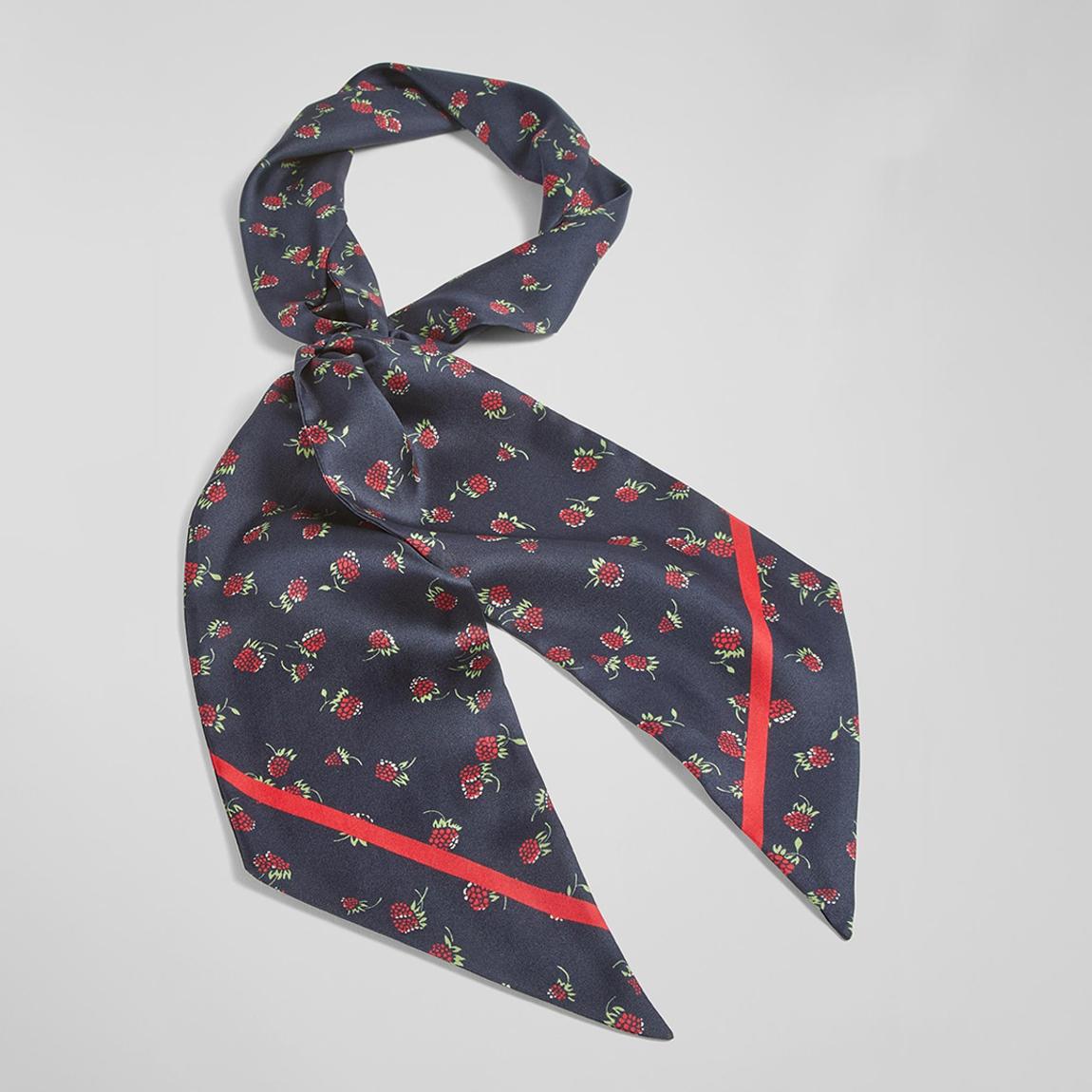Navy Annis Raspberry Print Silk Scarf main product photo