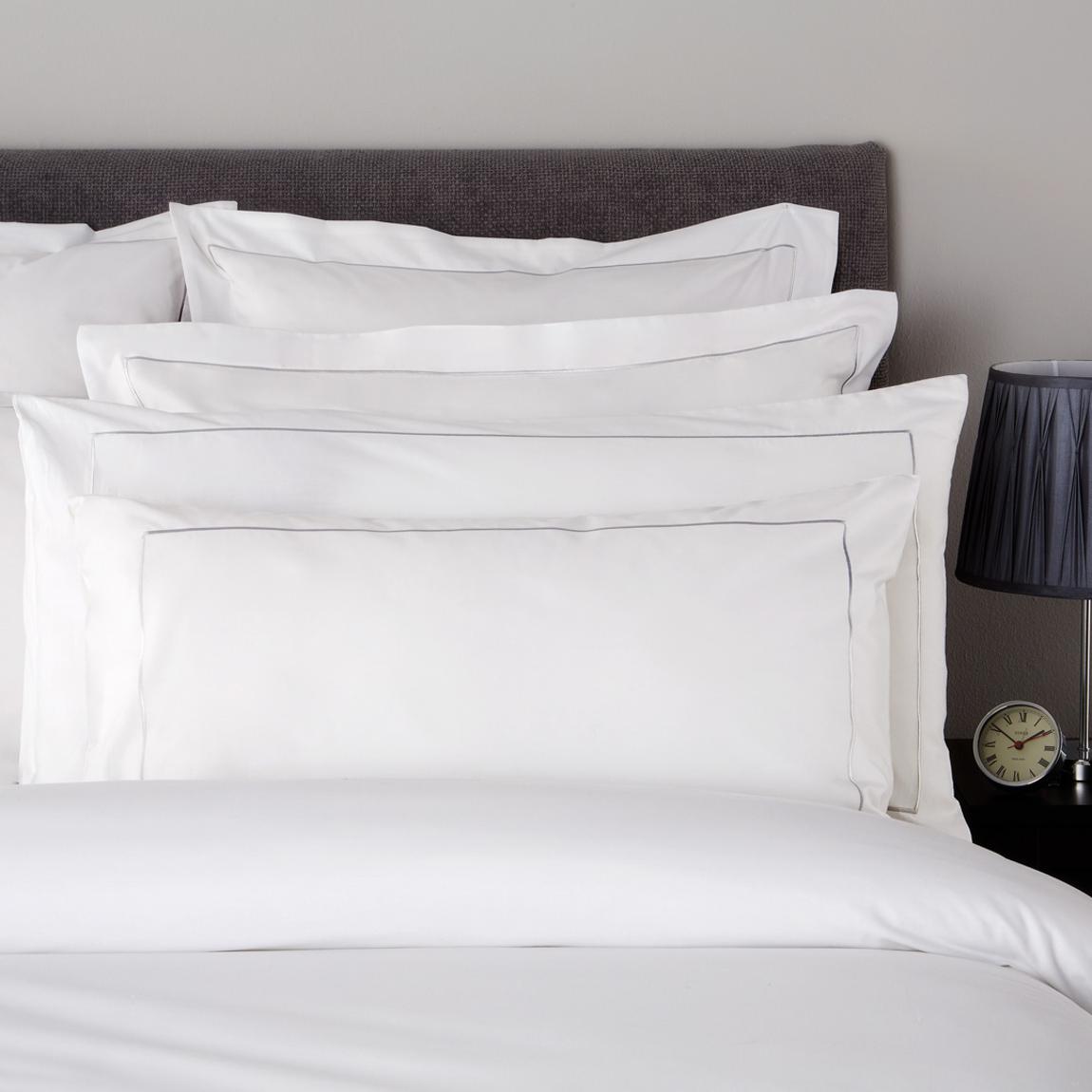 800TC Single Row Cord Pair of Housewife Pillowcases, White/Ice Grey main product photo