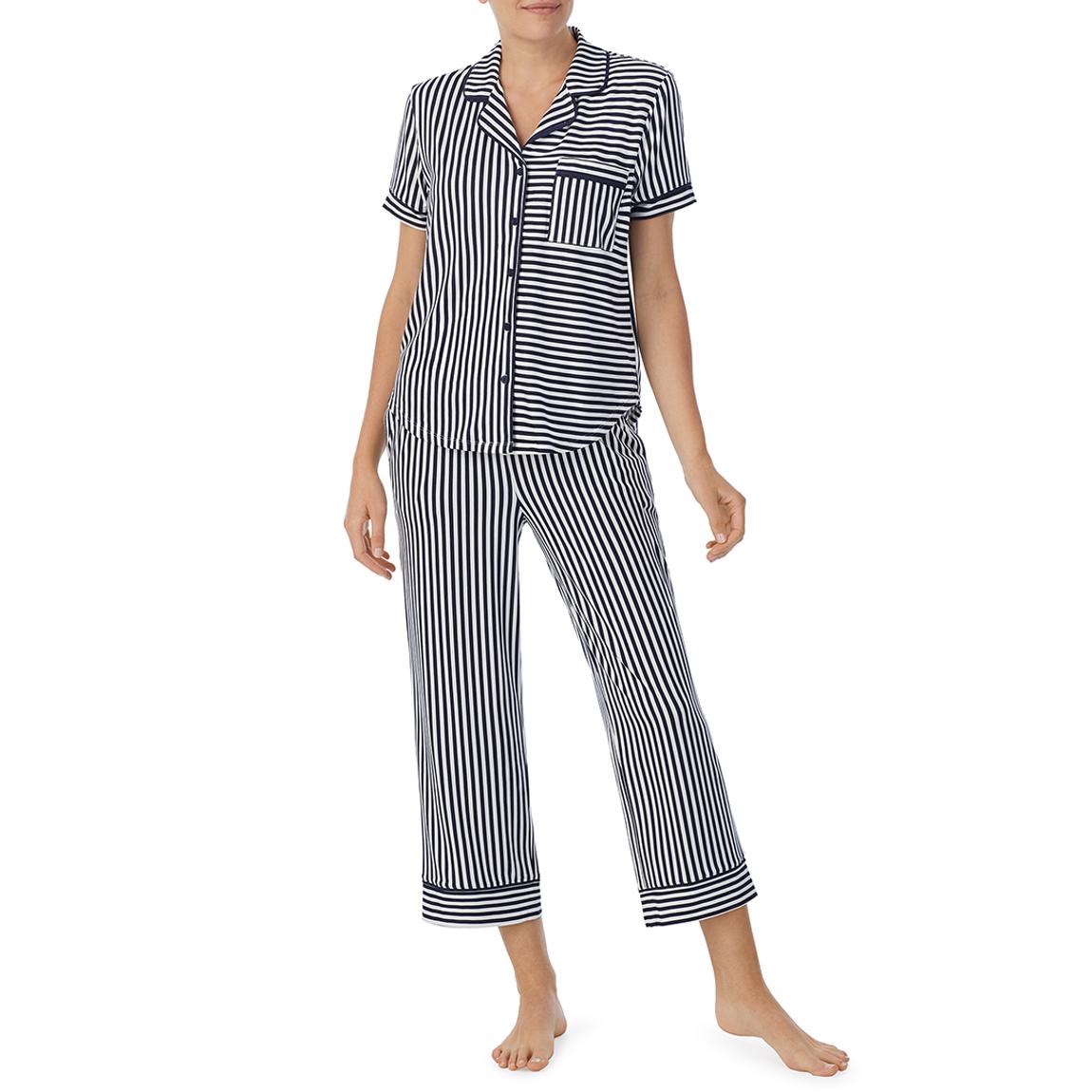 Dark Blue & Stripe Print Crop Pajamas main product photo