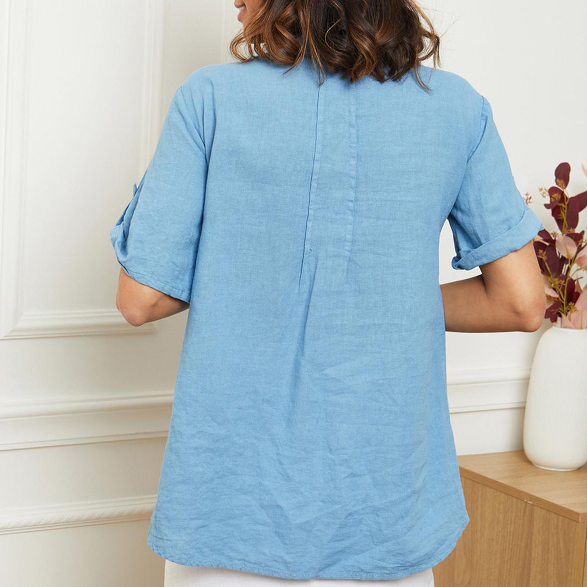 Blue Button Front Linen Blouse main product photo
