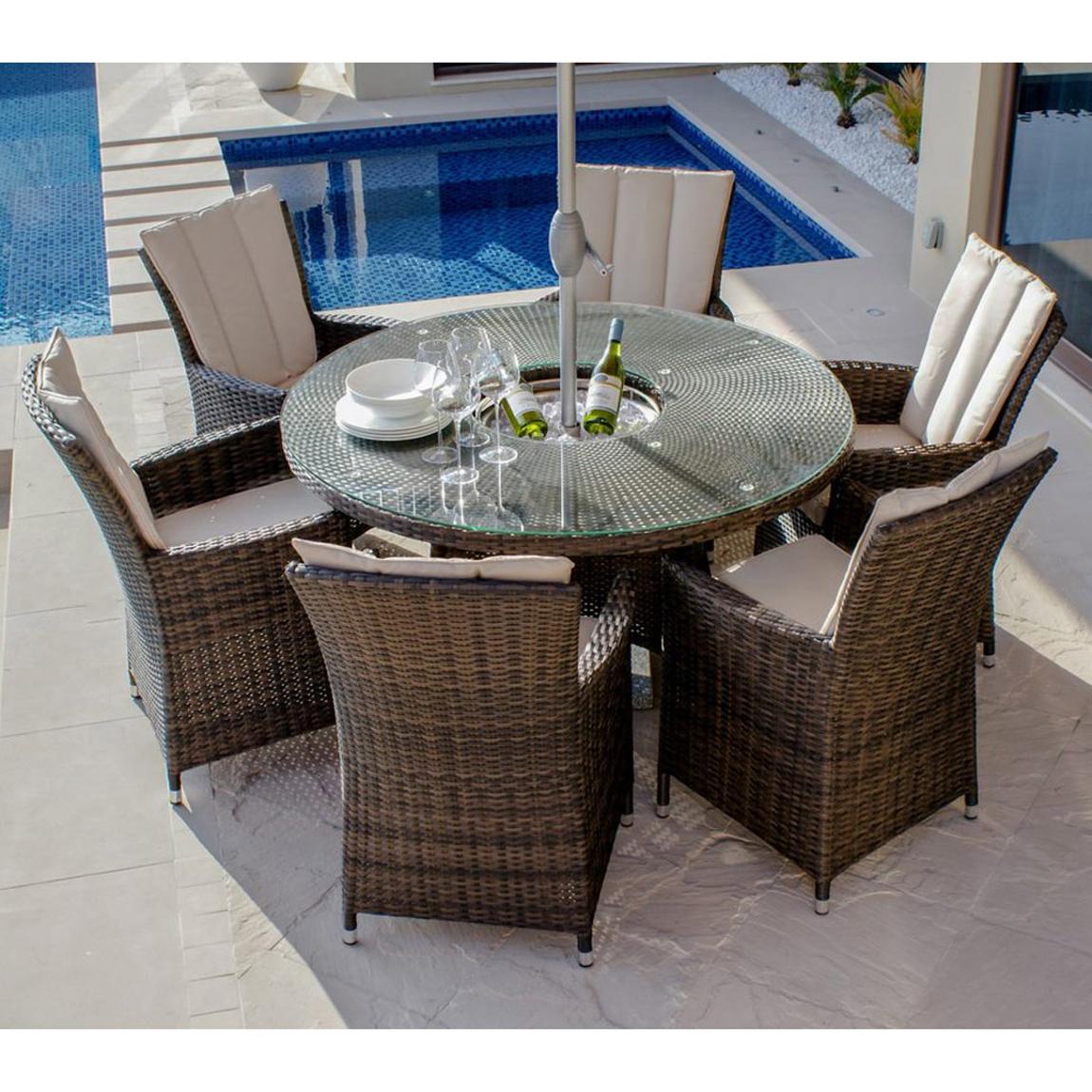 LA 6 Seat Round Ice Bucket Dining Set with Lazy Susan / Brown main product photo