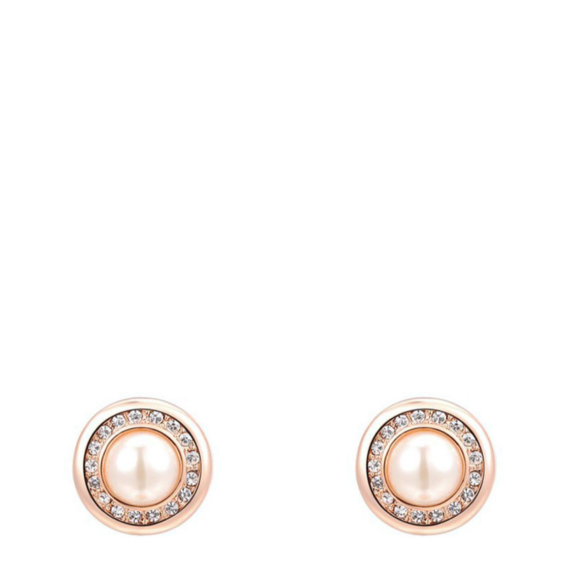 Round Pearl Earrings with Swarovski Crystals main product photo