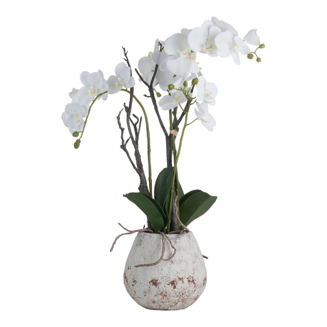 Faux White Orchid In Stone Pot main product photo