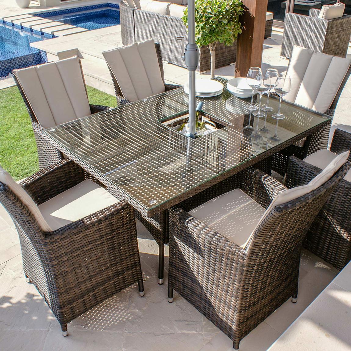 LA 6 Seat Rectangular Ice Bucket Dining Set / Brown main product photo