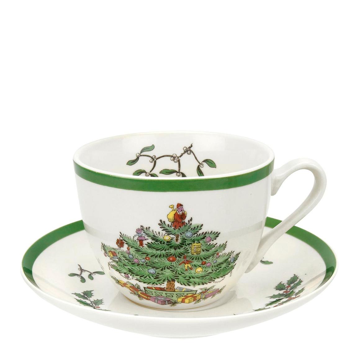 Set of 4 Christmas Tree Tea Cups Saucers main product photo