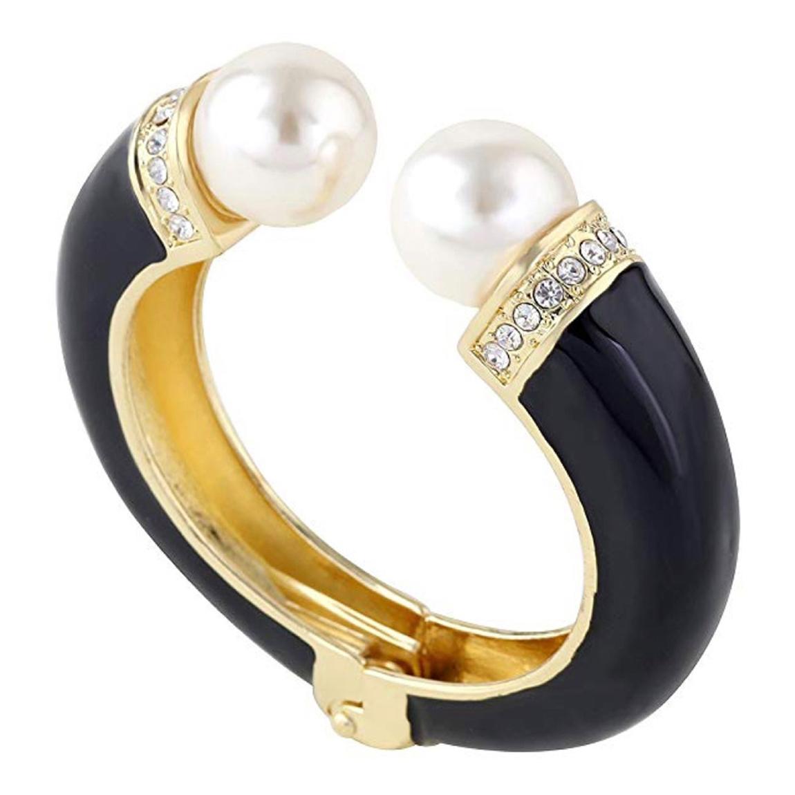 Black Enamel and Pearl Bangle main product photo