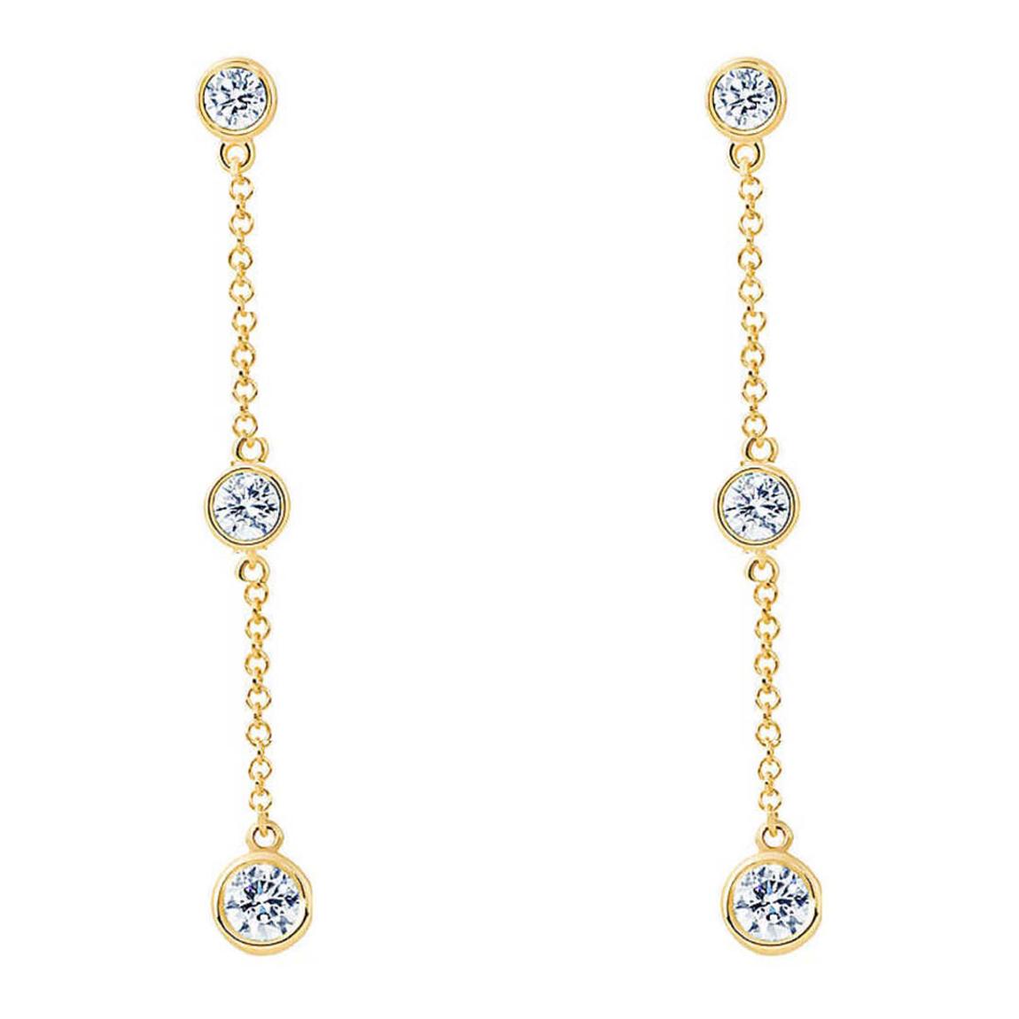 Gold Three Stone Cubic Zirconia Drop Earrings main product photo