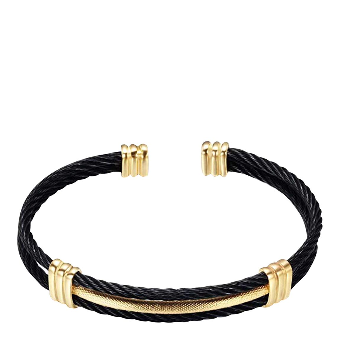 18K Gold Plated & Black Cable Cuff Bangle main product photo