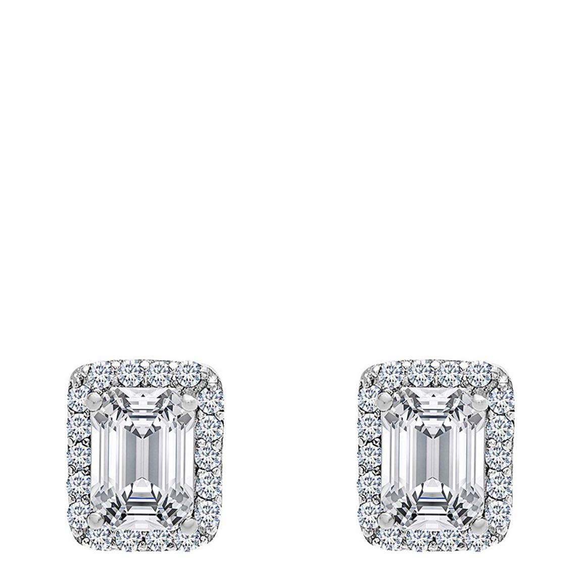 Sterling Silver Plated Emerald Cut Stud Earrings main product photo