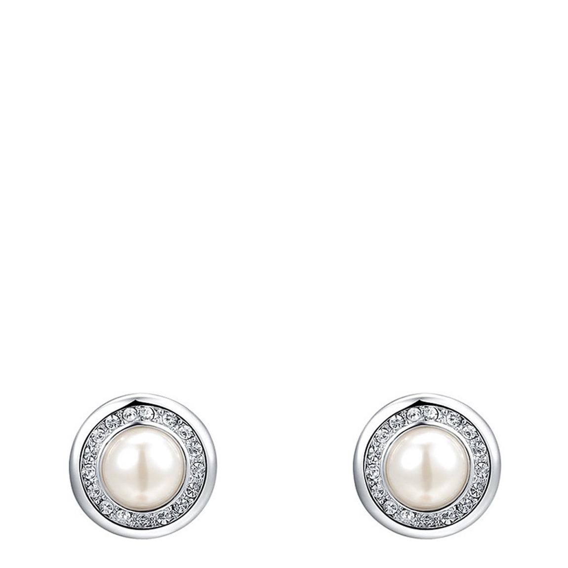 Silver Pearl Earrings with Swarovski Crystals main product photo