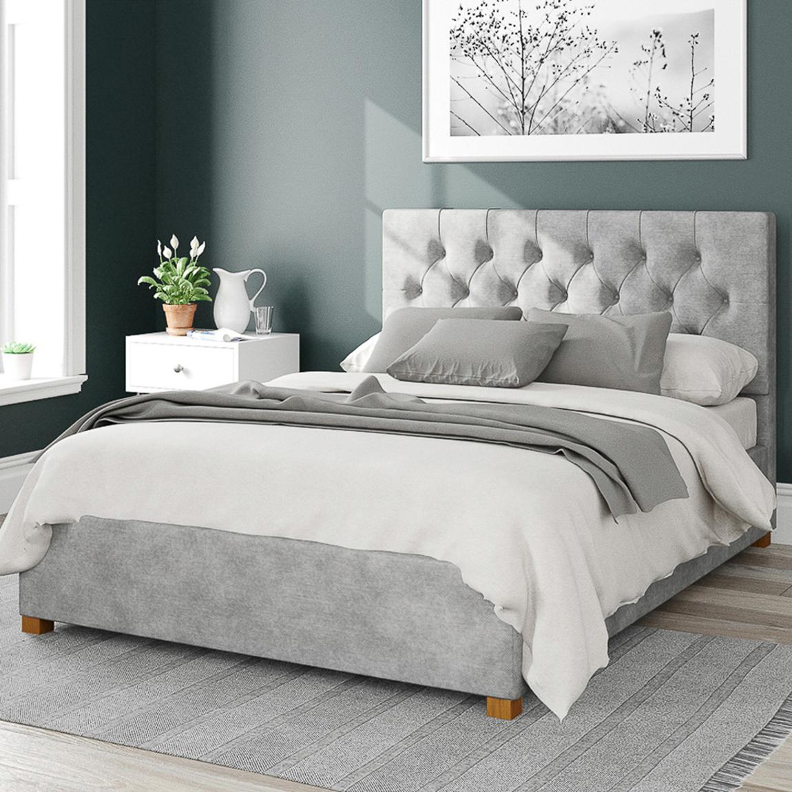 Olivier Kimiyo Linen Double Ottoman Bed, Silver main product photo