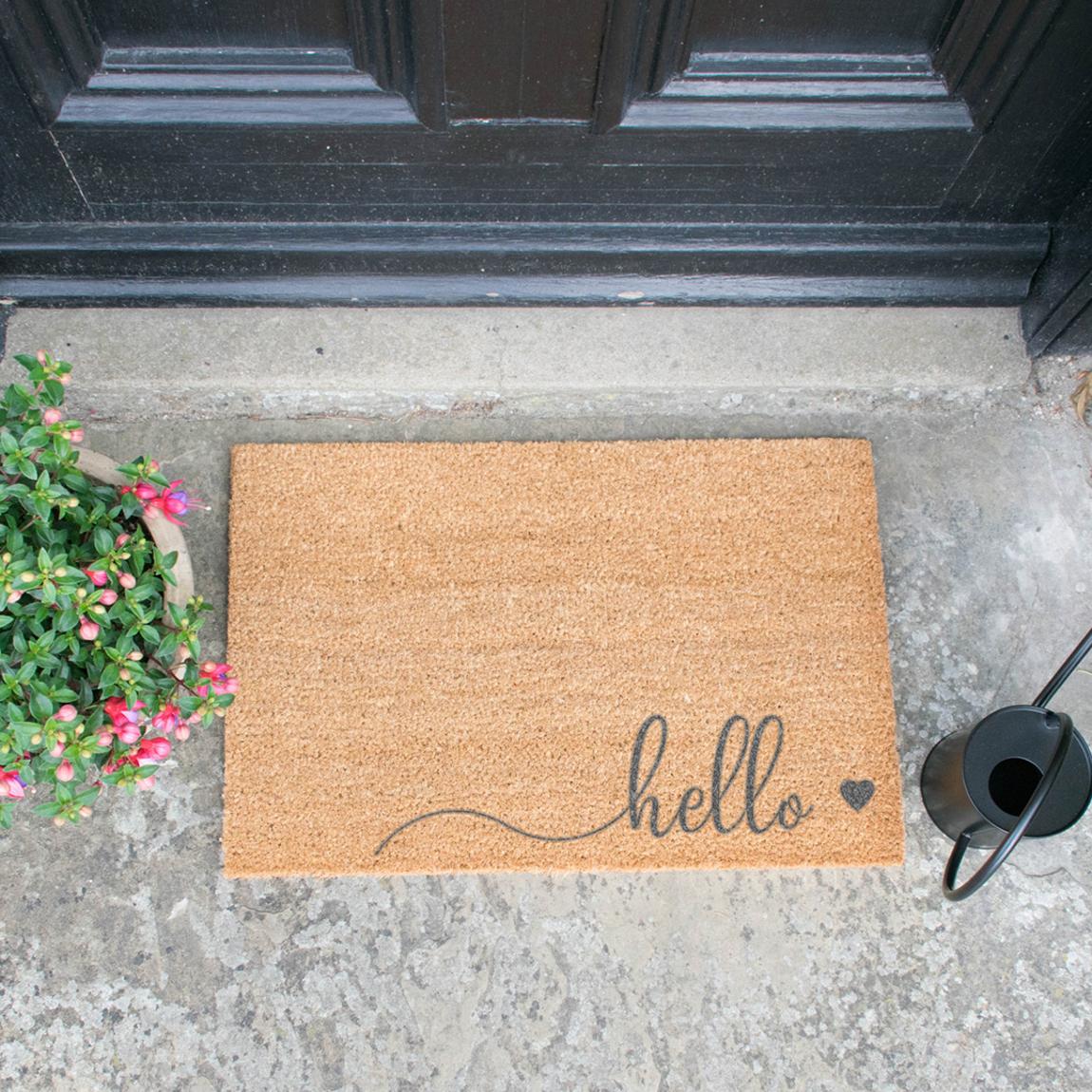 Hello Scribble Heart Grey Doormat main product photo