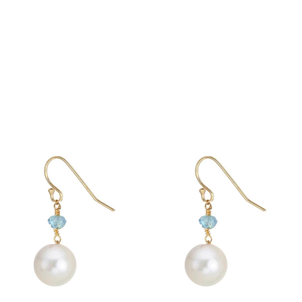 18K Gold Blue Topaz Pearl Drop Earrings main product photo