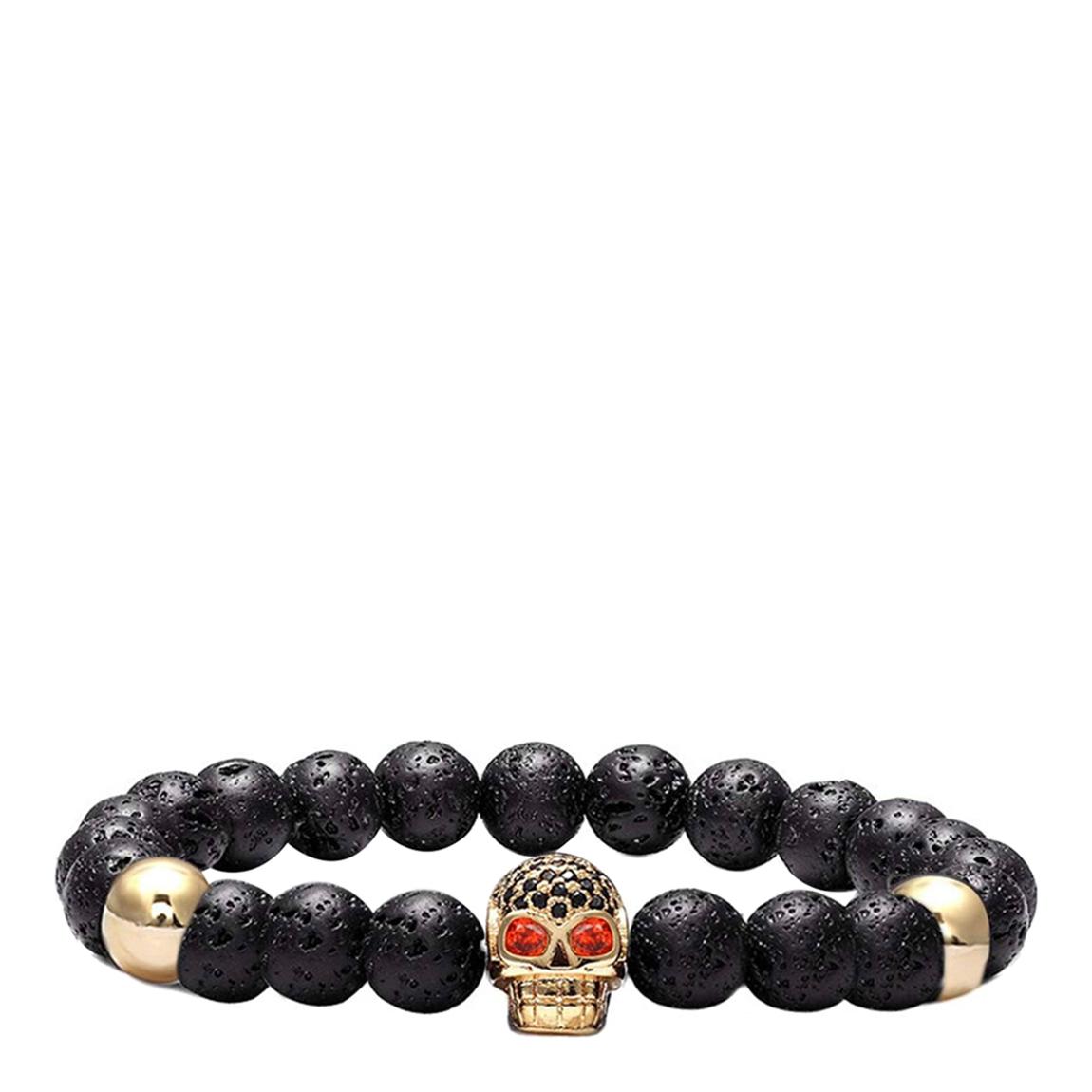 18K Gold Plated Black Lava Skull CZ Bracelet main product photo