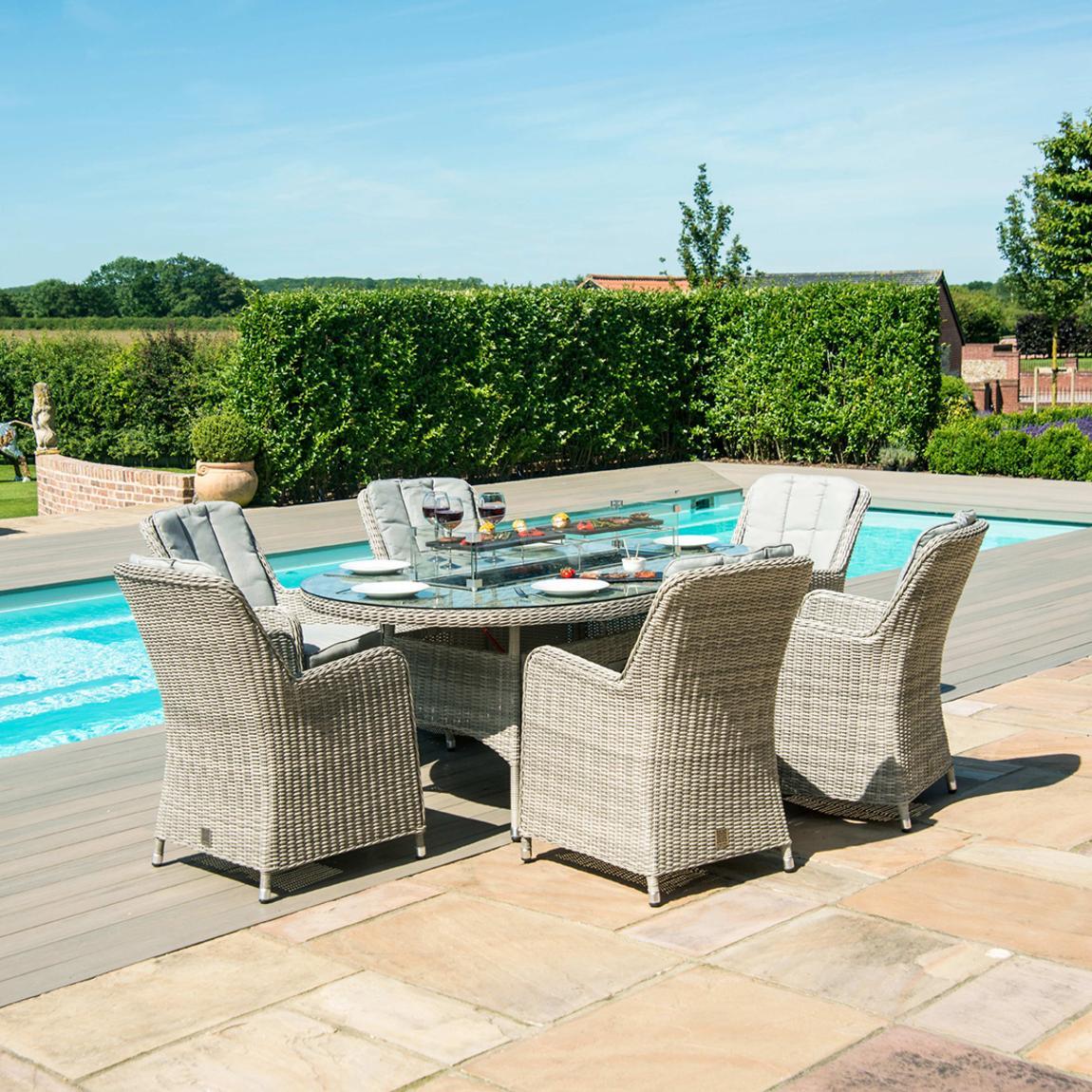 Oxford 6 Seat Oval Fire Pit Dining Set with Venice Chairs main product photo