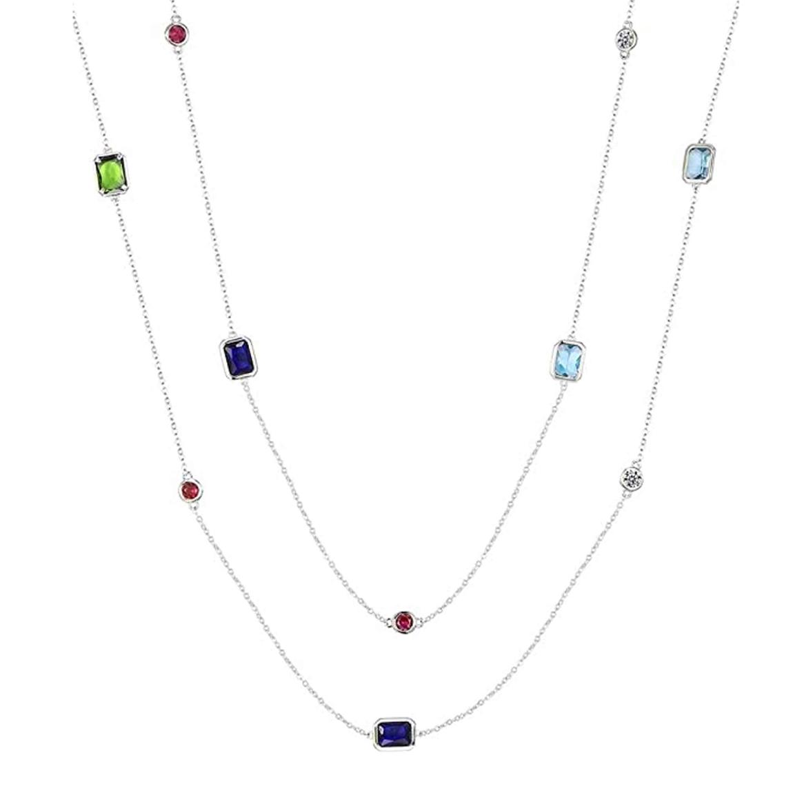 Silver Plated Emerald Cut Multi Long Necklace main product photo